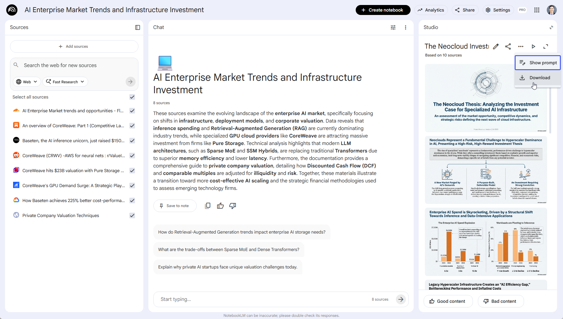 NotebookLM interface for generating presentations